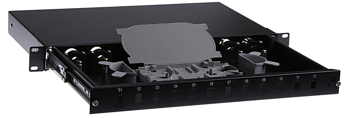 Masterlan ODF 12x SC Simplex, optic enclosure with patch panel and splice tray, 1U, 19", black 