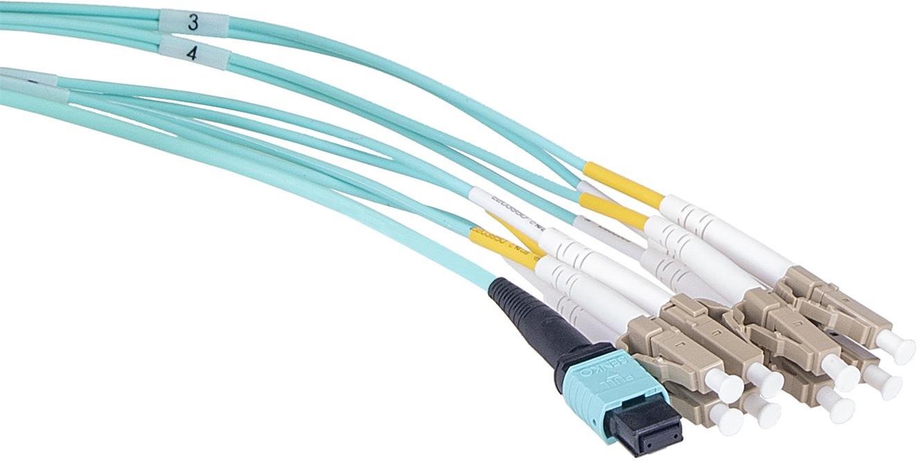 Masterlan fiber optic MPO patch cord, MPOupc female/4xLCupc duplex, MM, OM3, 8, Typ B, 1m