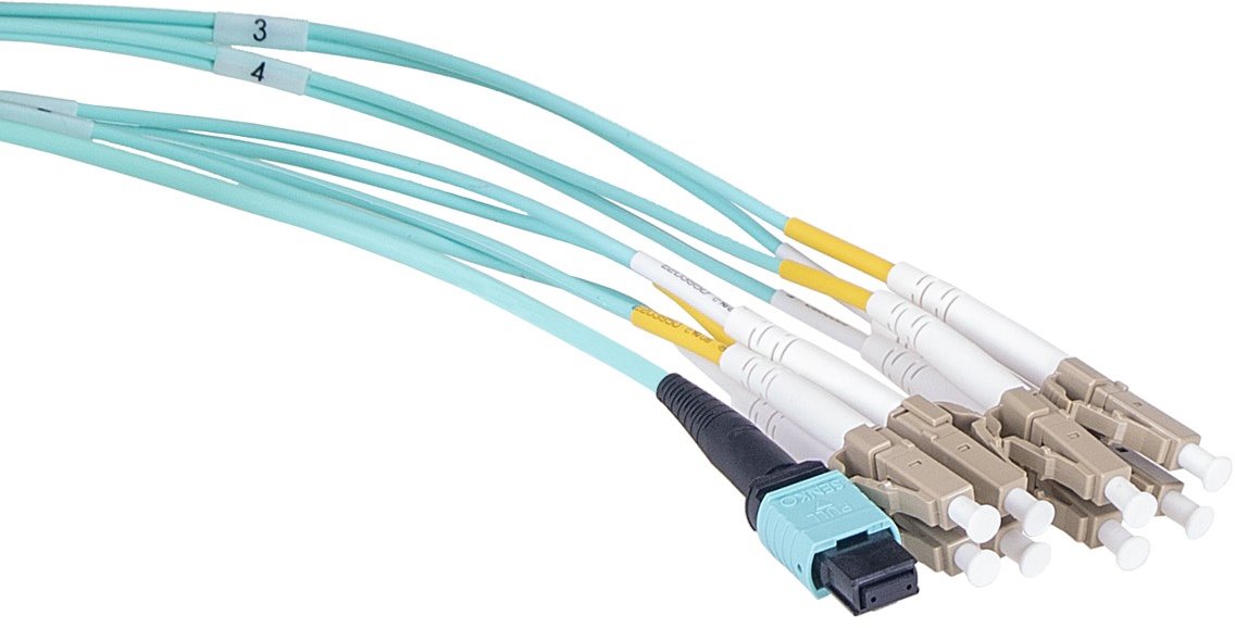 Masterlan fiber optic MPO patch cord, MPOupc female/4xLCupc duplex, MM, OM4, 8, Typ B, 2m
