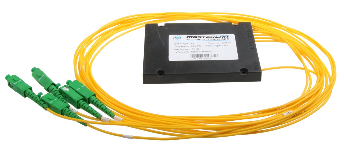 Masterlan PLC splitter - 1x4, 1260-1650nm, ABS box, SC/APC, 1,5m