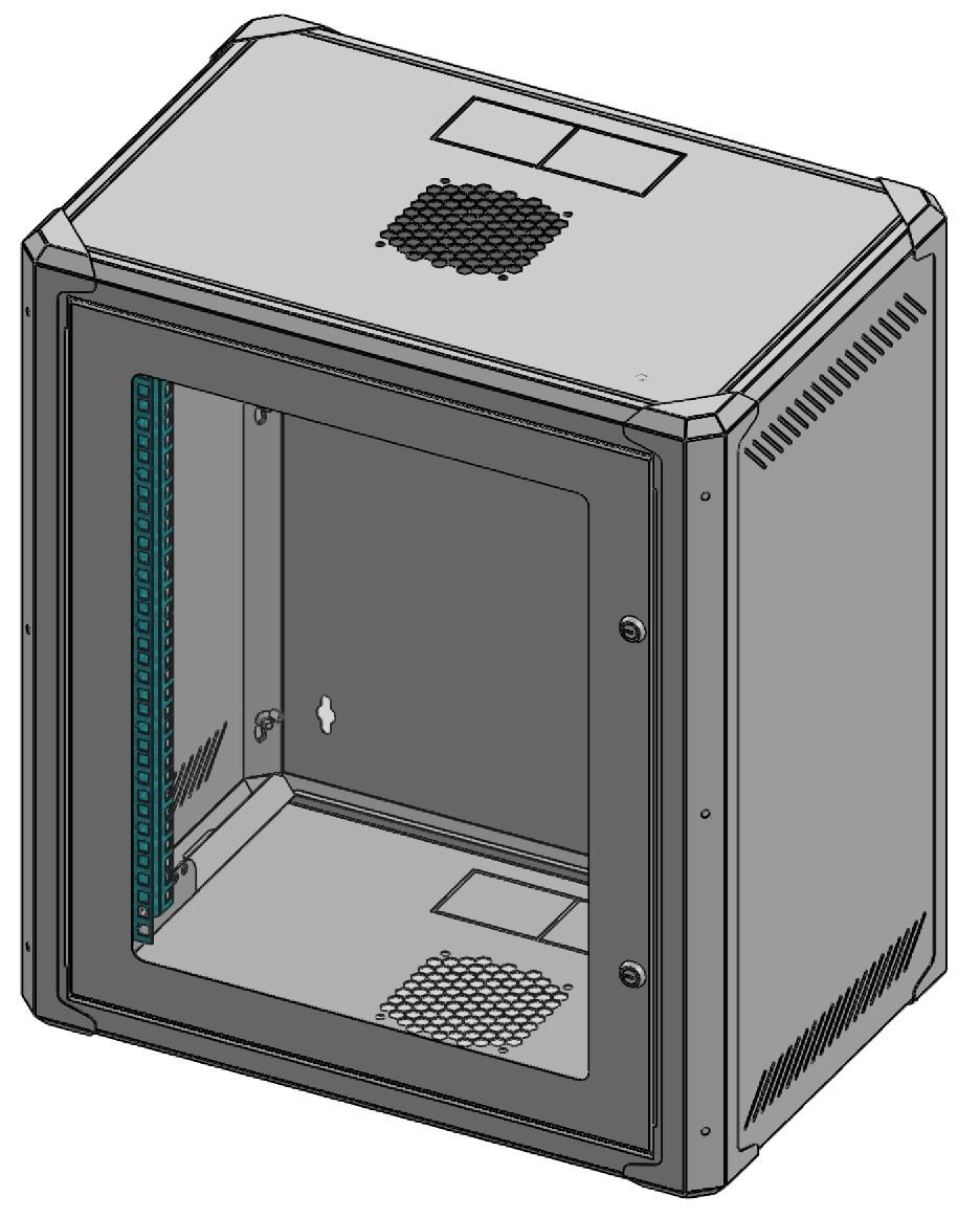 Masterlan one piece rack data cabinet 19" 12U/400mm, disassembled - FLAT PACK, glass door
