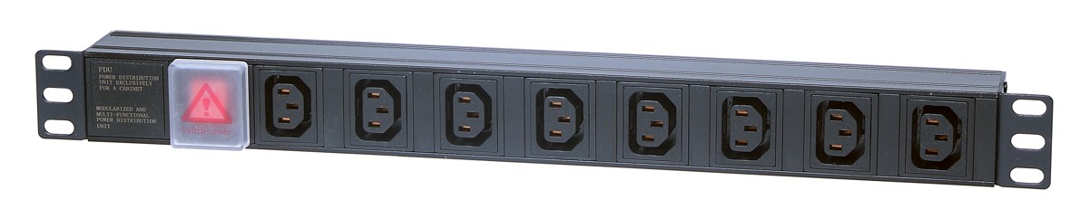 Masterlan 19" distribution panel 8xIEC, black, 2m, aluminium