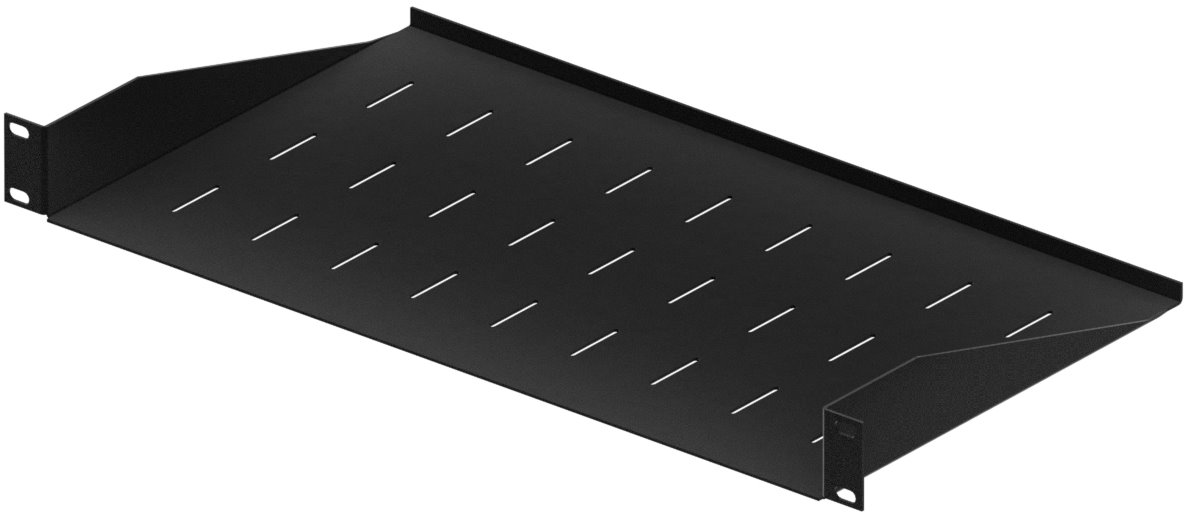 Masterlan fixed perforated shelf. 1U, 19", 250mm, load capacity 25kg, black