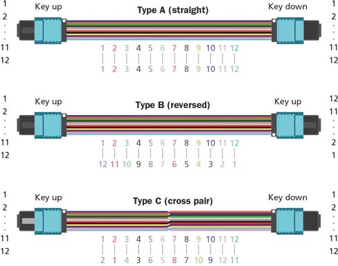 Masterlan fiber optic MPO patch cord, MPOupc/MPOupc, female, MM, OM4, 12 fibers, Type B, 1m
