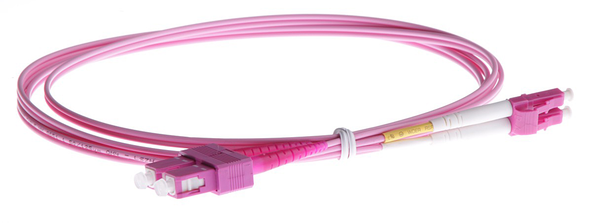 Masterlan fiber optic patch cord, LCupc-SCupc, Multimode 50/125 OM4, duplex, 2m