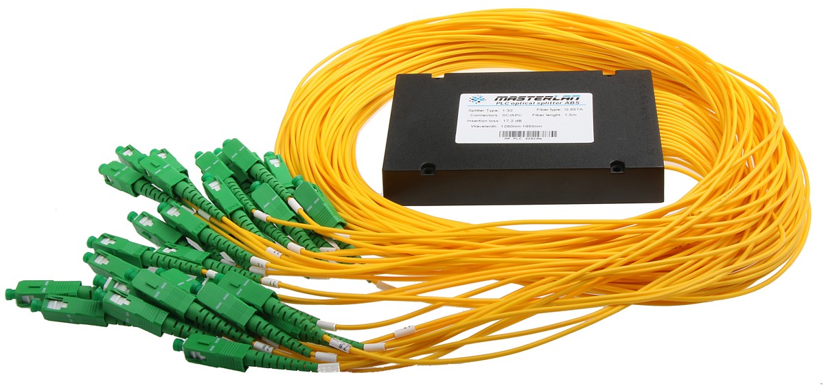 Masterlan PLC optical splitter - 1x32, 1260-1650nm, ABS box, SC/APC, 1,5m