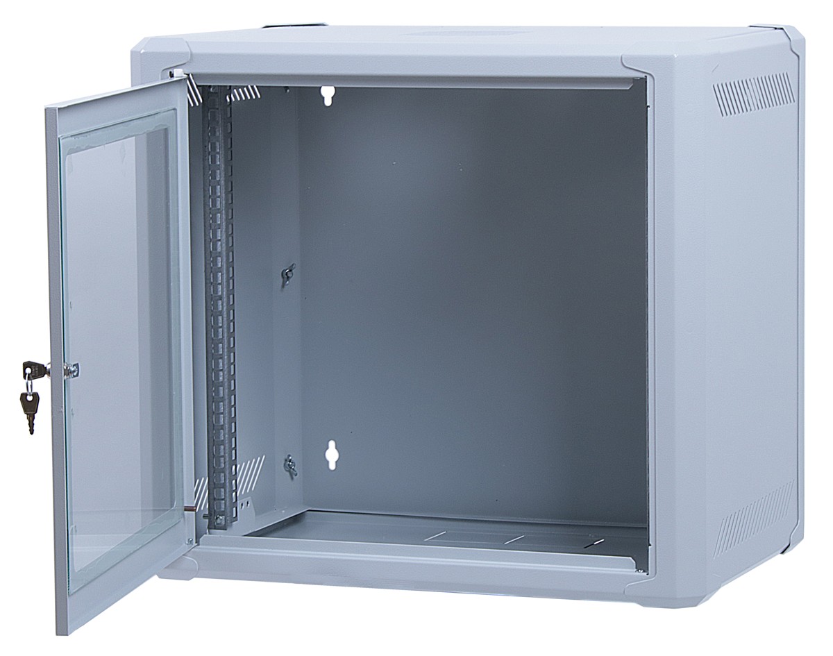 Masterlan one-piece rack data cabinet 19" 9U/400mm, disassembled - FLAT PACK, glass door